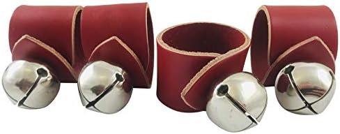 Westmon Works Sleigh Bells Napkin Ring Set for Christmas Holiday Tableware Brass Bell and Leather USA Made, Pack of 4