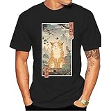 Ajuste regular Masculino de Manga Corta Camiseta de Color Sólido de Verano de Estilo Japonés Grandes Yardas Sueltas Camiseta Junto a la Piel Edo Estilo Gatito Gato Patrón Suave