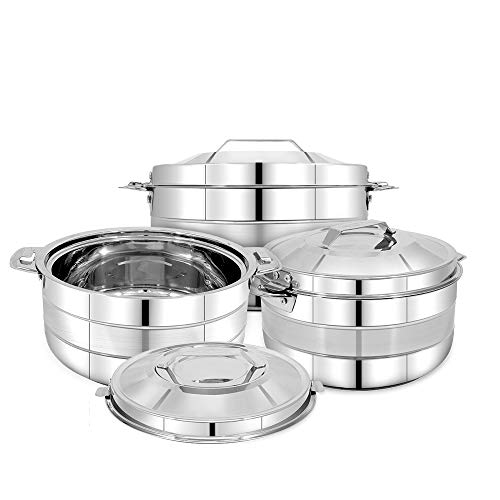 Image of Pigeon Galaxy Stainless Steel Insulated Casserole | Insulated Hot Pot | Food Grade Casserole Container with Steel Lid - Galaxy (1000ml+1500ml+2500ml) combo