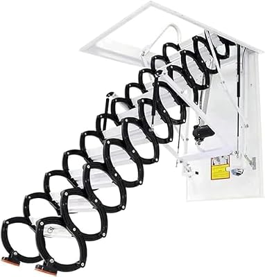 Alloy Attic Access Ladder Concertina Loft Ladder Non-Slip Steps Attic Stairs Indoor Folding Telescoping Ladder Can Bear 1102lb*1pc