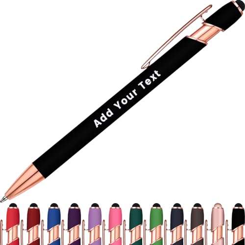 KoelntDIY Bolígrafos personalizados con punta de lápiz capacitivo, bolígrafo de metal grabado personalizado con nombre y logotipo de texto para escritura de negocios, graduación, diario, firma, 12