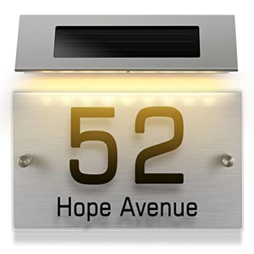 Solar House Number Plaque Light LED Address Sign, Door Number Plate Solar Address Dual Color, Stainless Steel For Outdoor Gate Fence Wall Yard Street Park