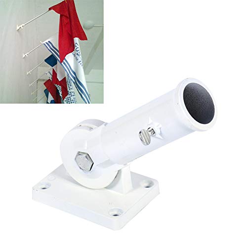 Nikou Flag Pole Holder - Adjustable Flag Pole Bracket Heavy Duty Wall Mount Flag Pole Holders White Metal Flag Pole Windsock Base with Screws