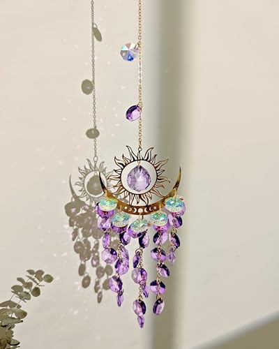 Brezalysia Prism Window Suncatcher Hanging Indoor Celestial Crystal Moon and Sun Catchers Rainbow Maker