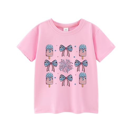 Image of Toddler Girls 4th of July T-Shirt American Flag Popsicle Print Cotton Kids Boys Independence Day Tees