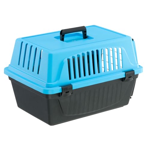 Ferplast Transportbox Katze, Hundetransportbox kleine Hunde und Katzen bis 5 kg, Tür aus plastifiziertem Eisen, Lüftungsschlitze, 32,5x48xH 29 cm, Hartschalen Transportbehälter Atlas 10 EL, Hellblau