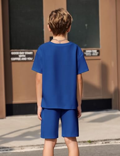 Image of Arshiner Boys Drop Shoulder T-Shirt & Drawstring Waist Shorts Summer Casual Outfits (5-12 Years)