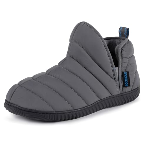 RockDove Men's Alpinz Puffer Bootie Slipper with Memory Foam, Size 10 US Men, Dark Grey
