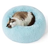 Picture of Bedsure Calming Cat Beds for Indoor Cats - Small Cat Bed Washable 20 inches, Anti-Slip Round Fluffy Plush Faux Fur Pet Bed, Fits up to 15 lbs Pets, Aqua Blue