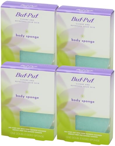 Buf-Puf Body Sponge Bath Sponge Dermatologist Developed Cleanses Skin of Dirt and Excess Oil Reusable Exfoliating 4 Count