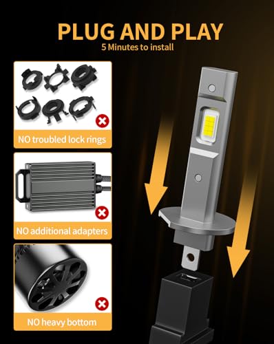 MIFMIA H1 LED Bulb, 800% Brighter 1:1 Mini Size, No Adapter Required Non-Polarity 6500K Cool White, Plug and Play IP68 Waterproof, Pack of 2, Interior Lights Dome Map Door License Plate Lights