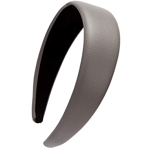 LONEEDY 1.7 Inch Leather Hard Headband Wide Headband Padded Headband Hairband for Women (Gray)