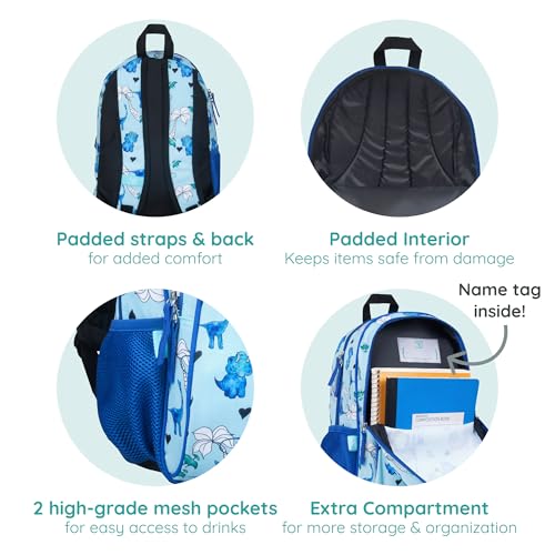 Image of Wildkin JumpOff Jo 15-inch Kids Backpack - Durable, Adjustable, Ideal for School - Blue Dino