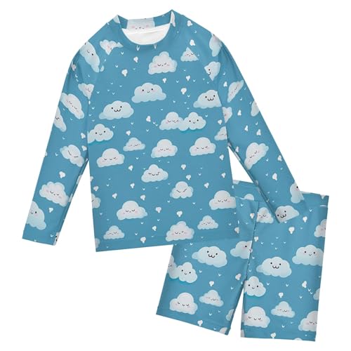 Clouds Blue Boys Rash Guard Swimsuits Set for Boys Long Sleeve Swim Shirts Bathing Suits with Trunks B0403775
