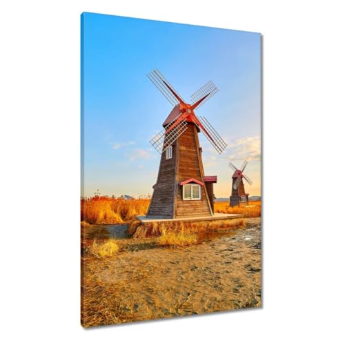 Peinture imprimée sur toile haut de gamme paysage de moulin à vent 60 x 90 cm