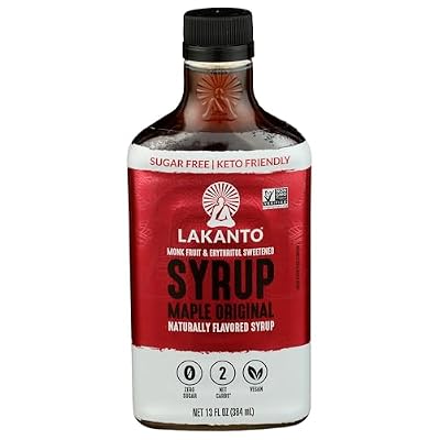 Lakanto Sugar Free Maple Syrup With Monk Fruit & Erythritol For Pancakes, Waffles, Oatmeal, Coffee, Tea, Granola, Frosting & Dressing, Zero Sugar, Keto, Vegan, Gluten Free, 1 G Net Carbs, 13 Fl Oz