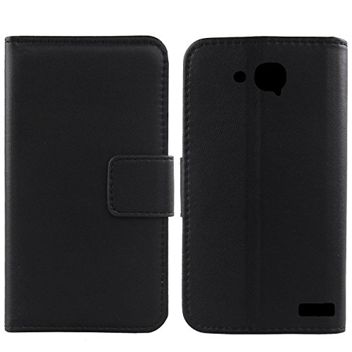 Gukas Design Veritable Cuir Etui pour Alcatel One Touch Idol S OT-6034R 6034M Housse Coque Premium Case Cover Flip Protecteur Portefeuille Genuine Leather Wallet (Noir)