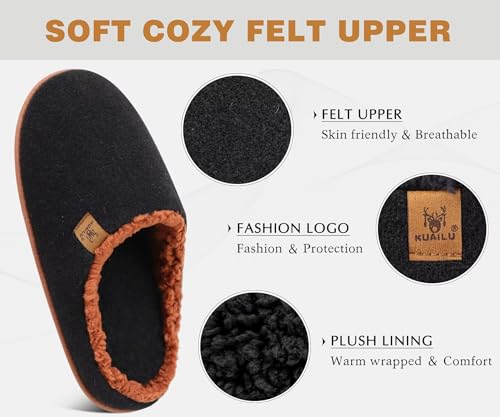 Image of KuaiLu Mens House Memory Foam Slippers with Comfortable Warm Plush Lining | Casual Slip On Lightweight Bedroom Pantuflas,Cushion Orthopedic Arch Support Walking Outdoor Garden Footwear US7-15
