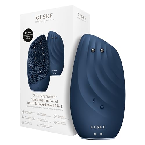 GESKE | SmartAppGuided™ Sonic Thermo Facial Brush & Face-Lifter | 8 in 1 | skin cleansing & anti-wrinkle | silicone electric cleansing brush | facial massager | cleansing & anti-aging