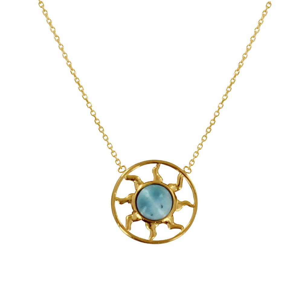 LES POULETTES BIJOUX - Collana in Placcato Oro Medaglia Rotonda Sole Traforato e Mezza Perla Larimar