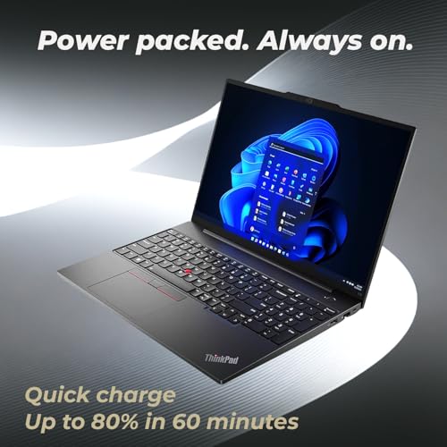 Image of Lenovo ThinkPad E16 Laptop with Backlit Keyboard • 2026 Edition • 16 inch WUXGA IPS Display • Intel 10-Core i5-1335U • 12GB RAM • 512GB PCIe SSD • Fingerprint Reader • Windows 11 Pro for Work&Study