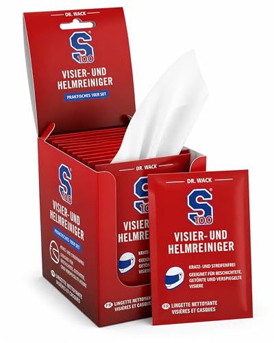 S100 Visier- und Helmreiniger Tuch Set (10 Stück) - Visierreiniger Helm Helm Visier Reiniger & Helmreiniger Motorrad + gratis Sticker