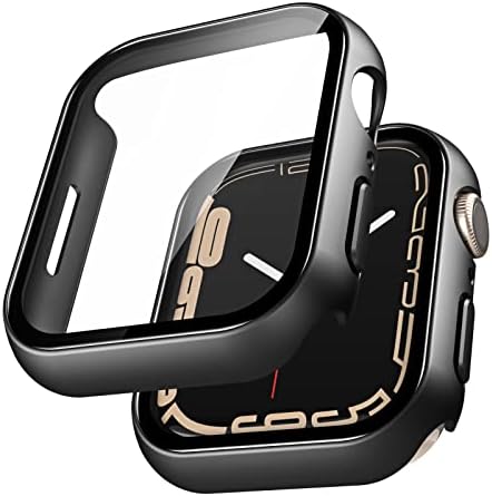 LϟK 2 Pack Case for Apple Watch 41mm Series 7 with Built in Screen Protector Tempered Glass All Around Hard PC Protective High Definition Clear Cover for iWatch 41mm Series 7 - Clear