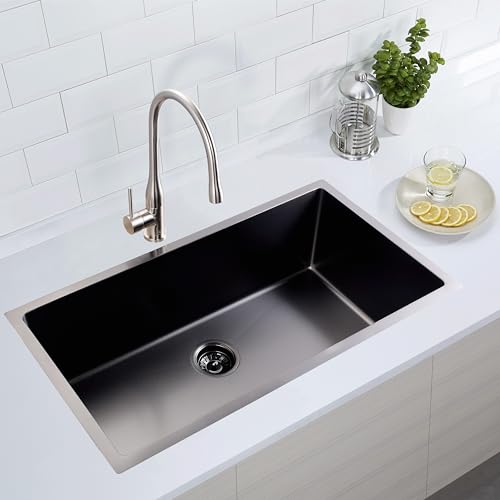 33" Large Undermount Single Bowl Kitchen Sink in Dark Gray