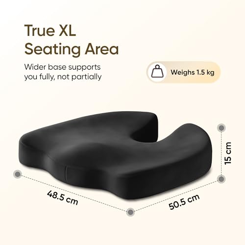 Image of Frido XL Coccyx Seat Cushion for Tailbone Pain Relief | Orthopaedic Memory Foam Chair Cushion for Office Chair, Car Seat & Work from Home | Anti Slip Base | Large Ergonomic Sitting Pillow - Black