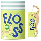 Individually Wrapped Dental Floss Picks (50ct) - Eco-Friendly Flosser Handle Made with Straw Wheat Blend | Great for Travel | PFA Free | Toothpick Stick Soft On Gums & Teeth | Vegan | Mint