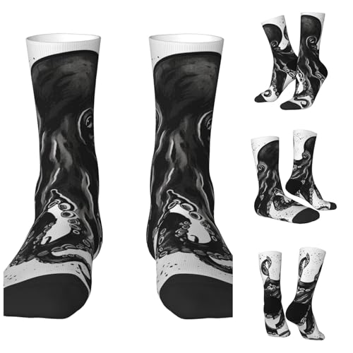 LZQPOEAS Classic Black Octopus Athletic Socks Unisex Cushioned Crew Socks Hiking Running Calf Sock Soft Above Ankle Sock