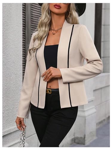 Floerns Women's Elegant Casual Color Block Long Sleeve Open Front Blazer Jacket3