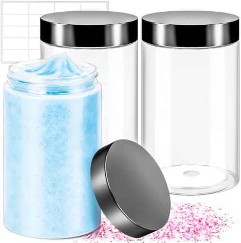 MotBach 2 Pack 32oz Plastic Jars with Lids,960ml Round Clear Cosmetic Containers Makeup Jars,Travel Size Container Jar for Makeup Lotion Cream Sample Ointment Salve Storage Beauty Products,Black