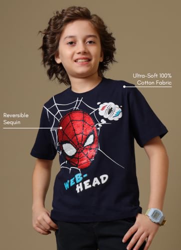 Image of Kidsville Official Marvel Comics Spiderman Boy's Graphic Printed Half Sleeves Round Neck Regular Fit Pure Breathable Cotton Fabric T-Shirt