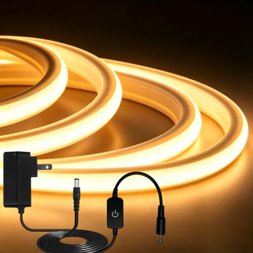 Image of iNextStation 16.4FT Warm White COB LED Strip Lights with Dimmer and Plug | 1560 LEDs Uniform 180 3000K Light with CRI93+, 0.78Inch Cuttable, IP67 Waterproof Silicone Light for Indoor & Outdoor