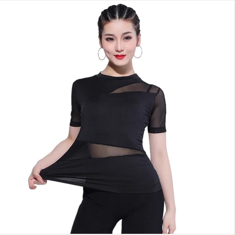Latin Training Outfit Mesh Splice Cha Cha Dance Performance Top Dance Clothes for Rumba Women's Ballroom Clothing