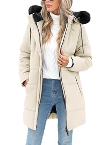 Tuopuda Winterjacke Damen Jacke Winter Warm Winterparka Gefüttert Mantel Parka Lang Wintermantel Elegant Wasserabweisend Outdoor Wasserdicht, Beige, XL