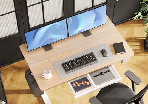 Image of Claiks Electric Standing Desk with Drawers 48 x 24 Inch Natural