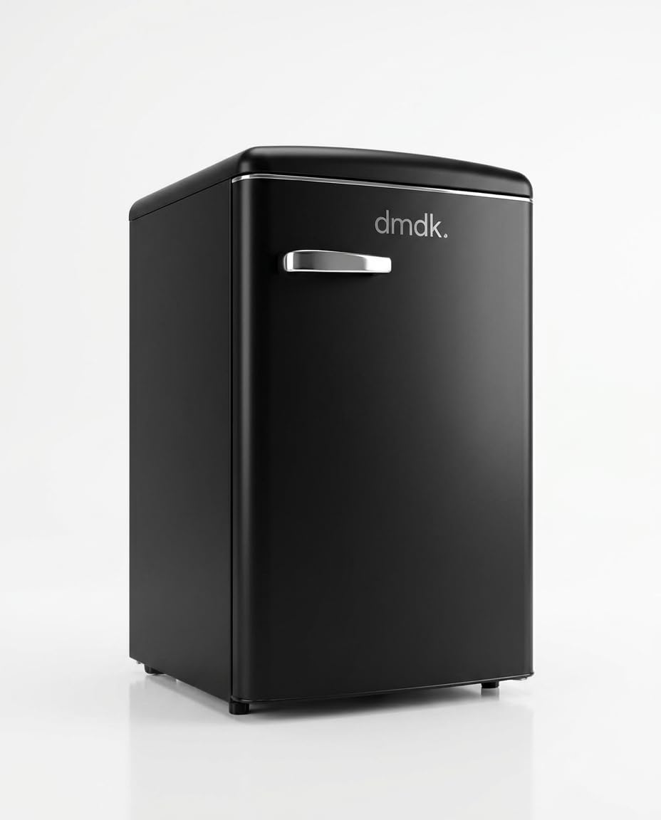 DMDK DKB1 Frigorífico Retro Independiente con Congelador, Negro Mate, 108 L, 89.5x55x61.5 cm, Bajo Consumo, 41 dB