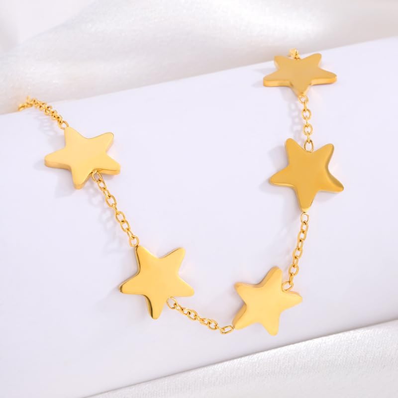 Dainty Stars Charm Bracelet for Women Simple Stackable Stainless Steel 18k Gold Plated Adjustable Link Chain Bangle Trendy Y2k Aesthetic Pentagram Birthday Gift Jewelry for Mom Wife Daughter - Image 4