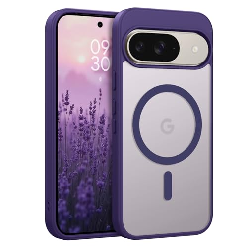 YINLAI per Google Pixel 9 Pro Cover Compatibile con MagSafe, Custodia per telefono Google Pixel 9 Cover magnetica traslucida opaca antiurto Protezione militare per Google Pixel 9/9 Pro 6.3", Viola