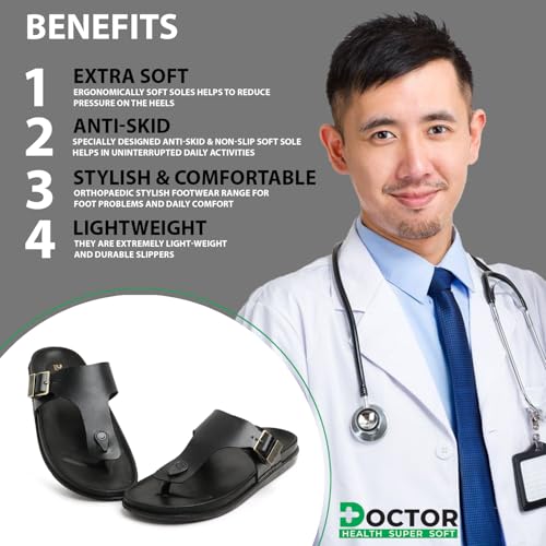 Image of DOCTOR HEALTH SUPER SOFT Men's Stylish Cushioned Slippers | Breathable, Skid Resistant, Adjustable Strap | PU Double Density Anti-Slip Casual Footwear for Everyday Comfort