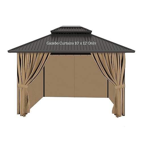 Gazebo Privacy Curtains 10′ x 12′ with Zipper 4-Panels Side Wall Universal Replacement for Patio, Outdoor Canopy, Garden and Backyard (Curtain Only)