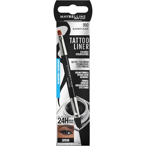 Maybelline New York Gel Eyeliner Pinceau professionnel 2 en 1 résistant à 'eau et longue durée Tenue jusqu'à 24 heures Tattoo Liner Gel Pot Teinte 950 - vue 7