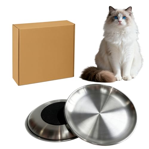 2er Set Katzennäpfe aus Edelstahl 17cm – Flach & Schnurrhaarfreundlich, rutschfeste Katzenschüssel Set, Fressnapf & Wassernapf Katze,...