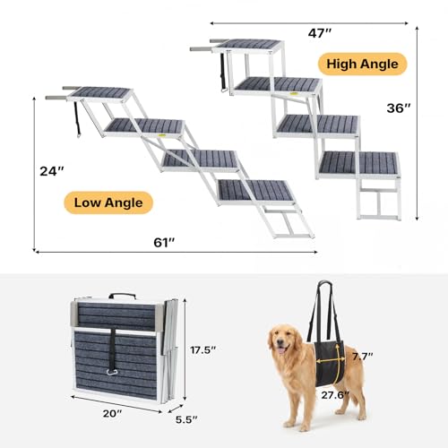Veehoo Extra Wide Dog Steps for Car SUV Truck Foldable, 4 Steps Portable Aluminum Dog Stairs for Injured Senior Large Dogs 20" Wide, Heavy Duty Pet Ramp Ladder with Non Slip Surface, up to 170lbs by Veehoo - Image 8