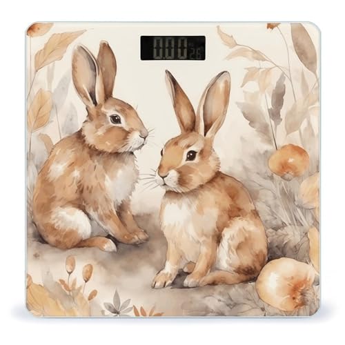 Báscula digital de baño con patrón de conejo y vidrio templado miniatura 1