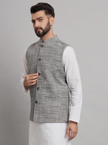 Image of LATEST CHIKAN Men's Traditional Cotton Solid Nehru Jacket /Waistcoat