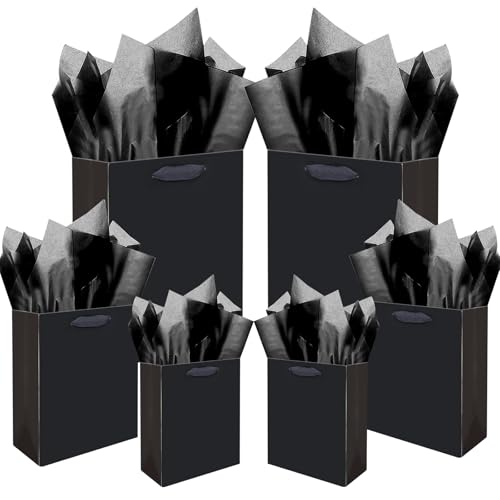 Gcardist Black Gift Bags with Tissue Paper Mulit Assorted Sizes 10PCS Present Birthday Bags(2pcs Large 13 4pcs Medium 9 4pcs Small 6 Tissue Paper)