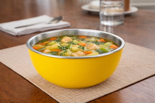 Image of Zaib Stainless Steel Microsafe Serving Bowl - 600ml Insulated Snack & Dessert Bowl (14 cm) (Yellow)